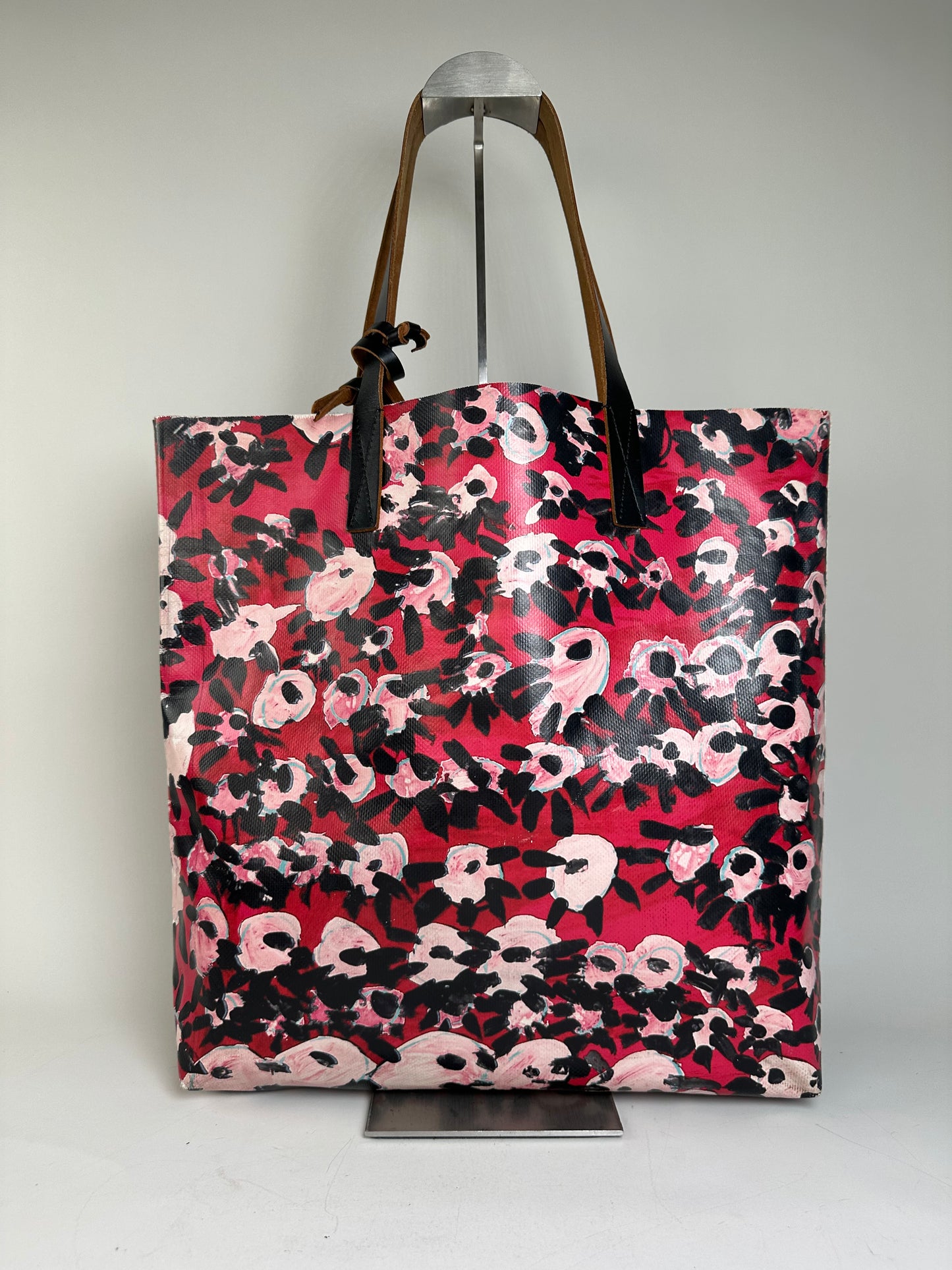 Vintage Marni Floral Coated Canvas Tote Red Pink Black