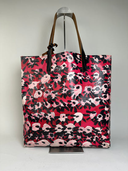 Vintage Marni Floral Coated Canvas Tote Red Pink Black