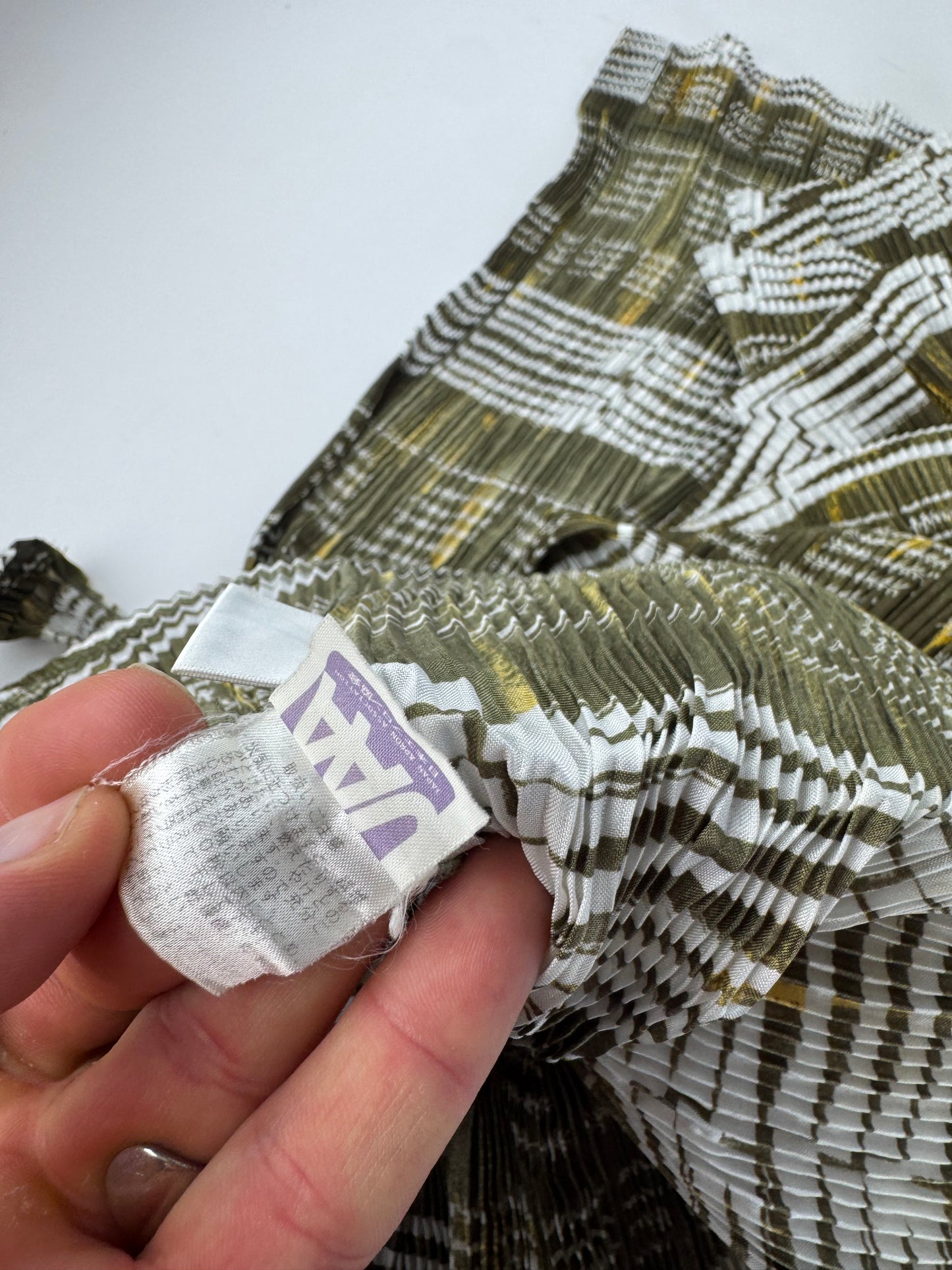 Vintage Issey Miyake Pleats Please Sleeveless Dress Olive Abstract Print