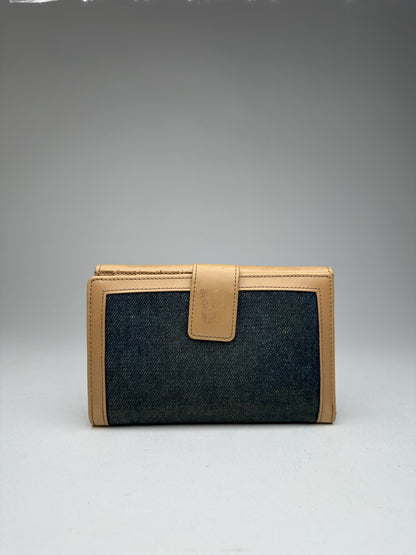 Vintage Courreges Leather Denim Wallet brown navy