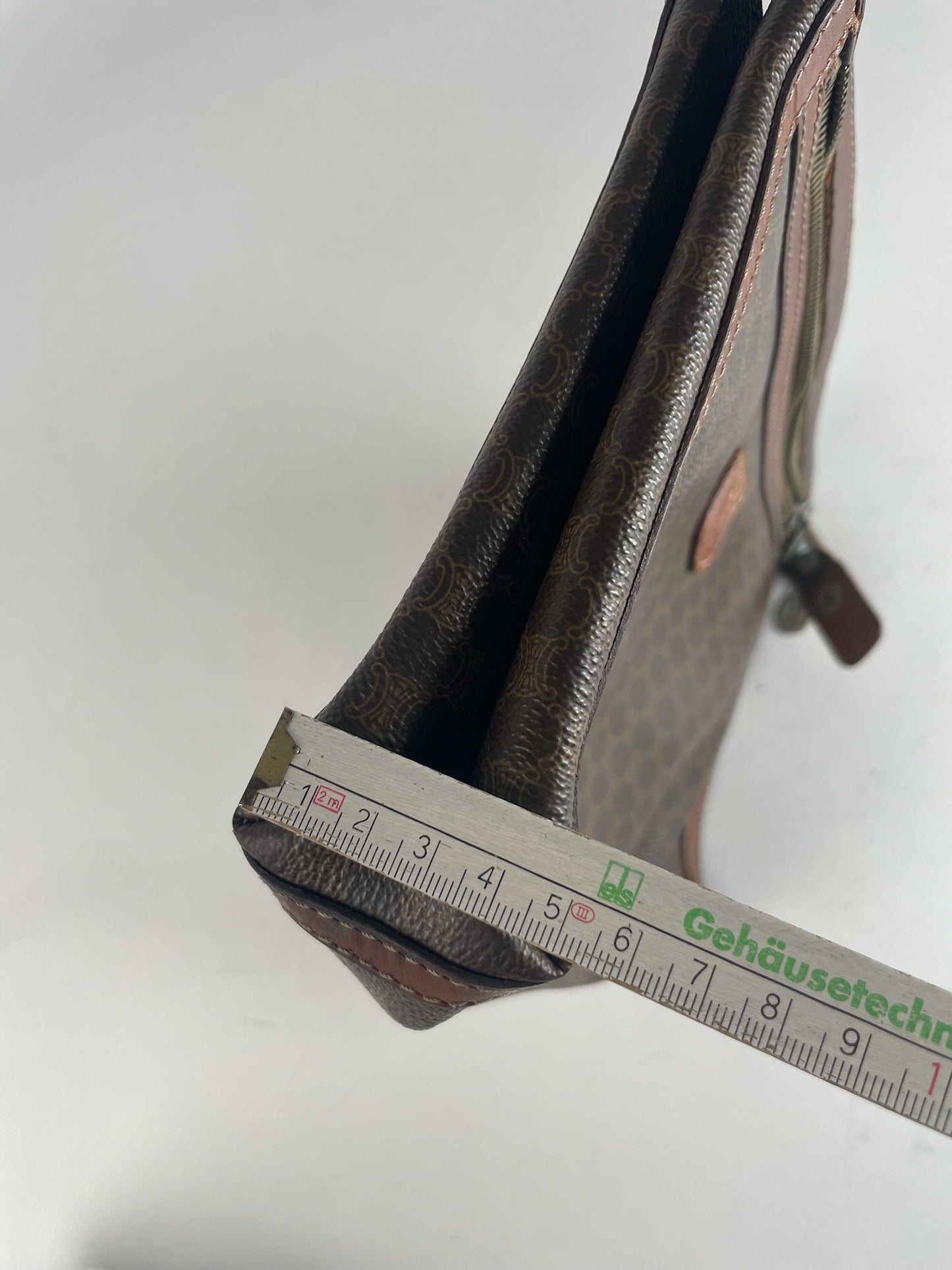 Vintage Celine Paris Triomphe Monogram Leather Clutch Brown