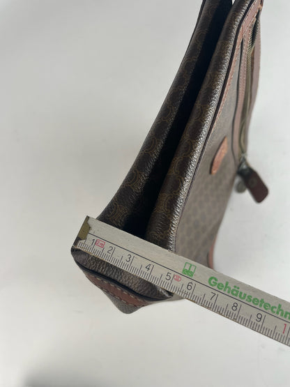 Vintage Celine Paris Triomphe Monogram Leather Clutch Brown