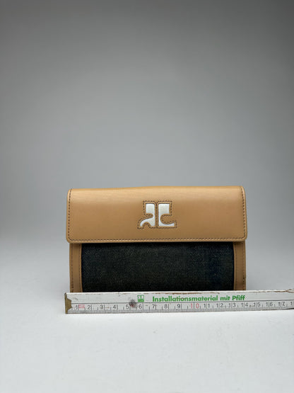 Vintage Courreges Leather Denim Wallet brown navy