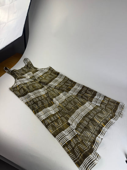 Vintage Issey Miyake Pleats Please Sleeveless Dress Olive Abstract Print
