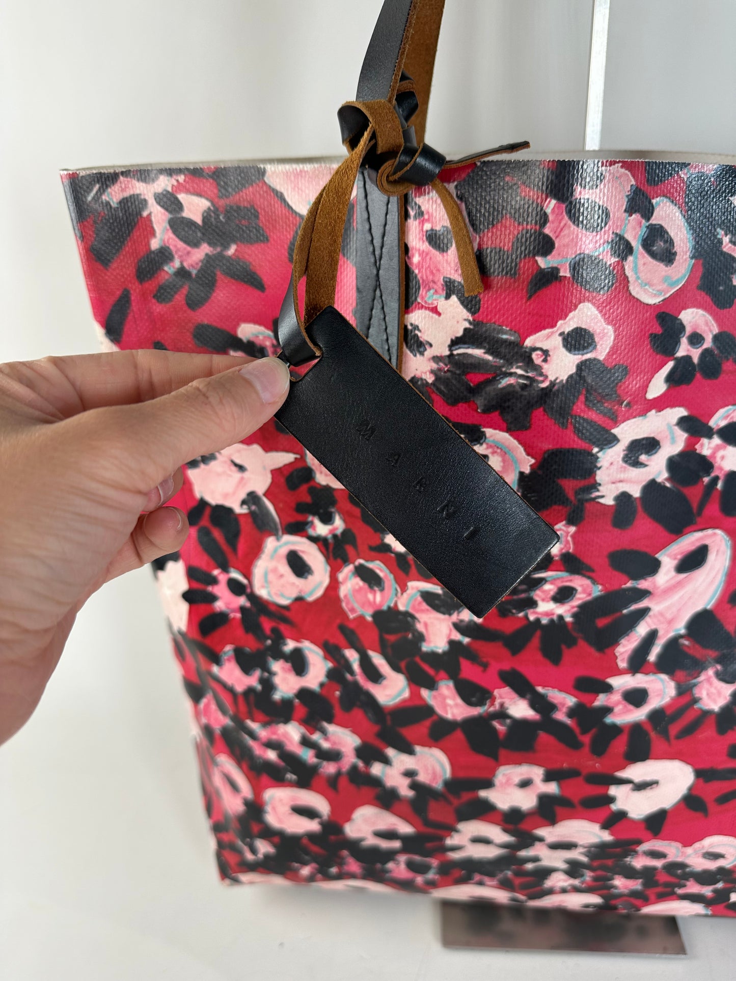 Vintage Marni Floral Coated Canvas Tote Red Pink Black