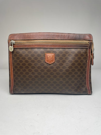 Vintage Celine Paris Triomphe Monogram Leather Clutch Brown