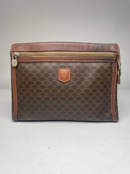 Vintage Celine Paris Triomphe Monogram Leather Clutch Brown