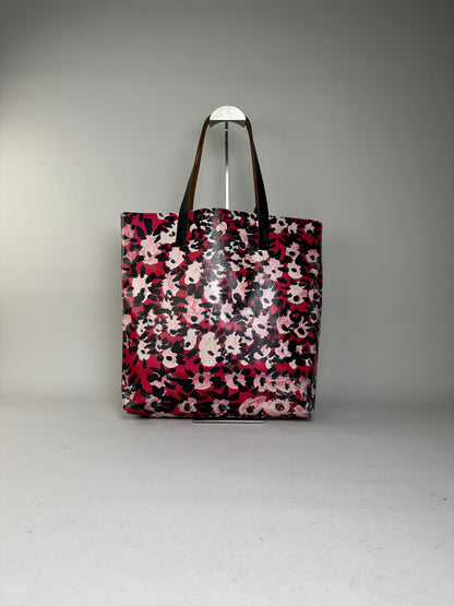 Vintage Marni Floral Coated Canvas Tote Red Pink Black