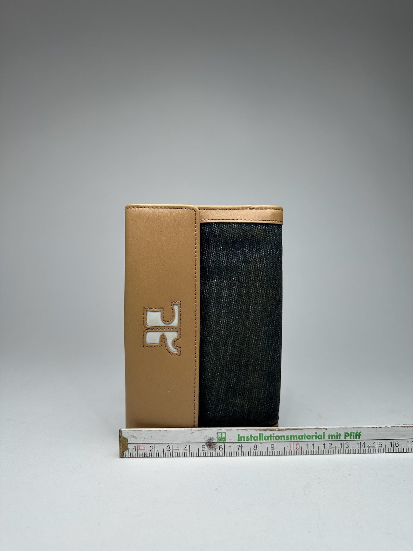 Vintage Courreges Leather Denim Wallet brown navy