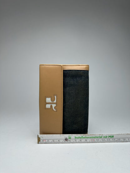 Vintage Courreges Leather Denim Wallet brown navy
