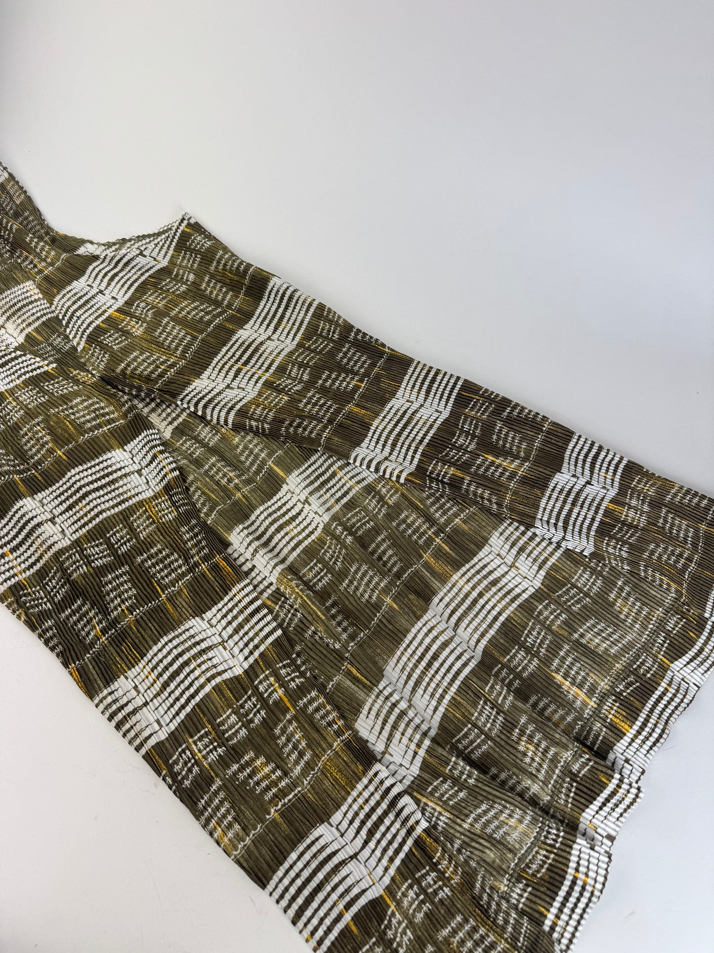 Vintage Issey Miyake Pleats Please Sleeveless Dress Olive Abstract Print