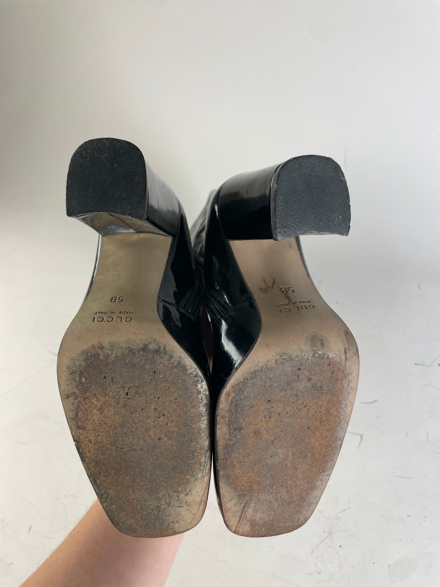 Vintage Gucci Patent Knee-High Boots Black Silver EU5