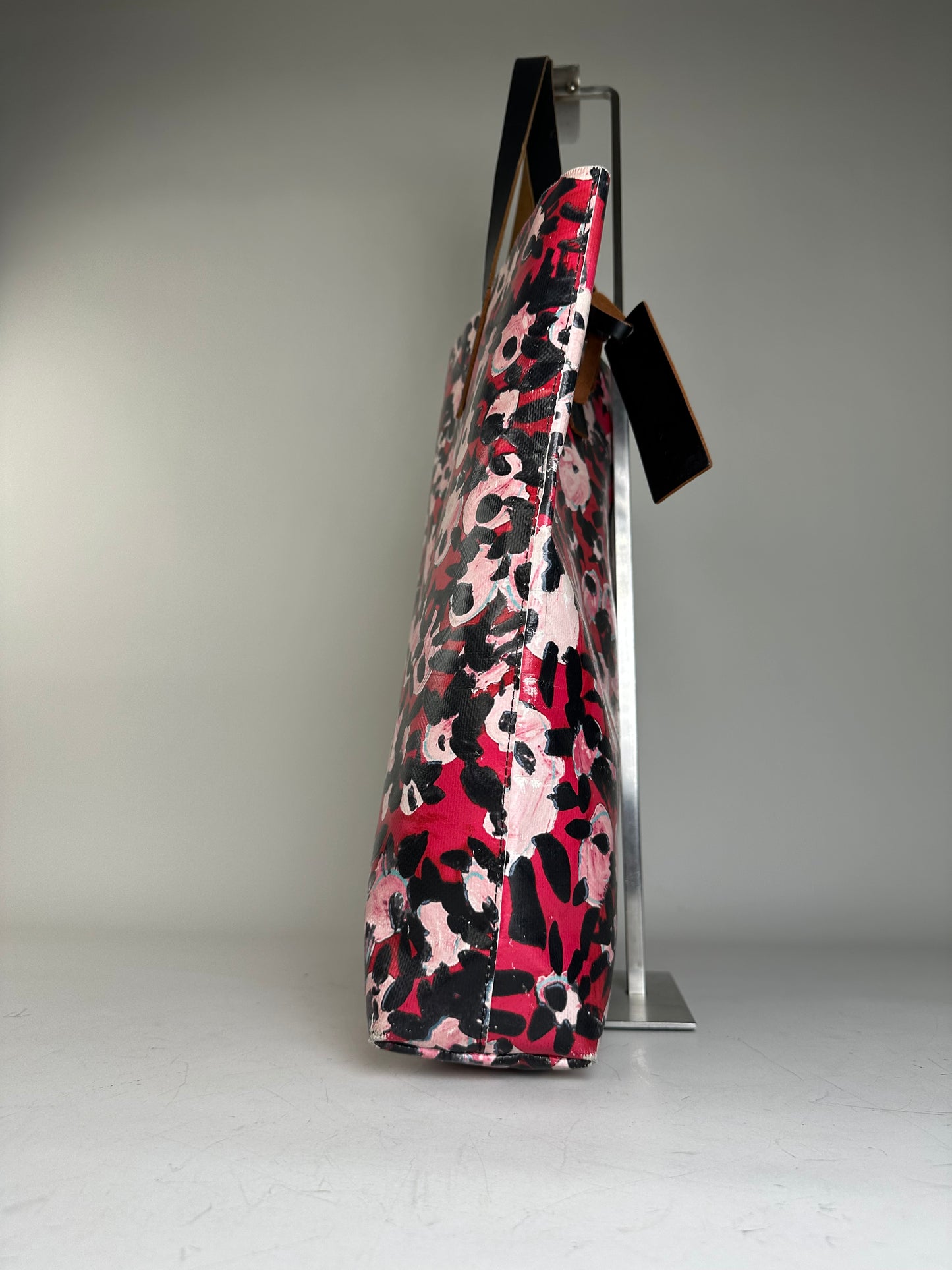 Vintage Marni Floral Coated Canvas Tote Red Pink Black