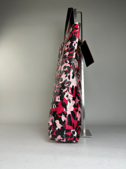 Vintage Marni Floral Coated Canvas Tote Red Pink Black