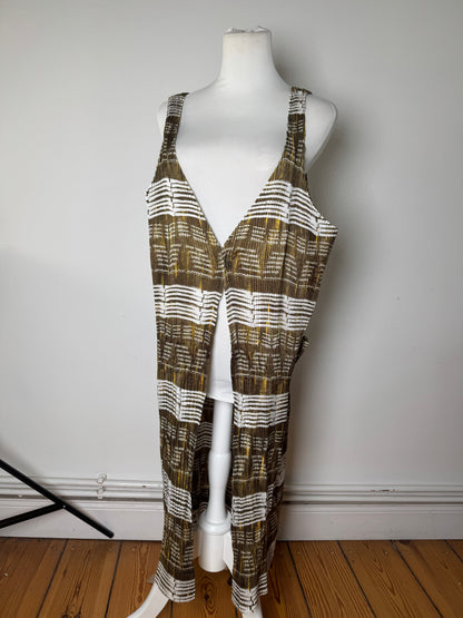 Vintage Issey Miyake Pleats Please Sleeveless Dress Olive Abstract Print