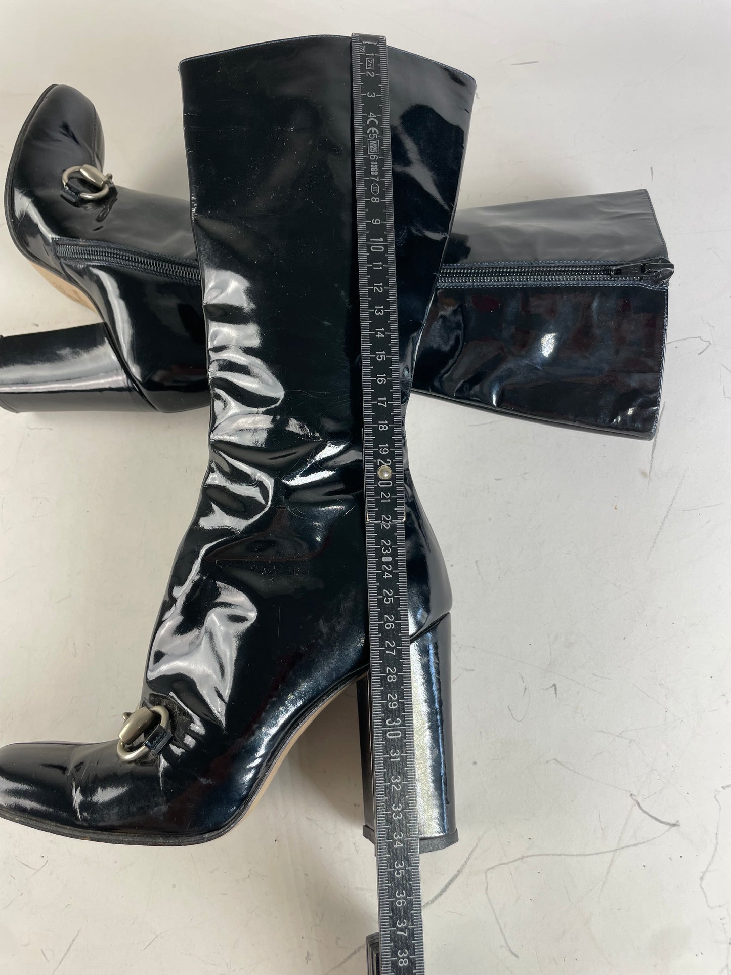 Vintage Gucci Patent Knee-High Boots Black Silver EU5