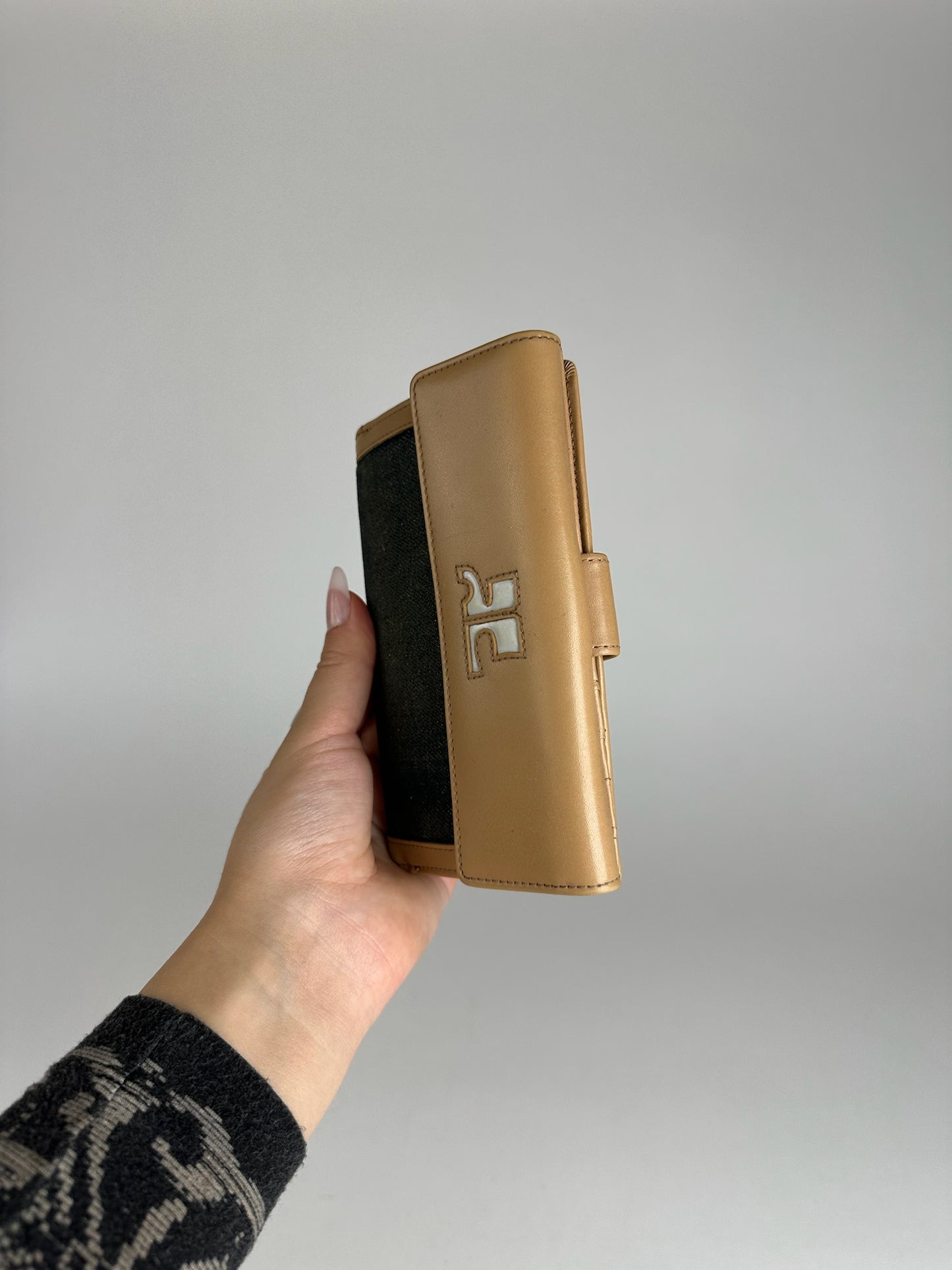 Vintage Courreges Leather Denim Wallet brown navy