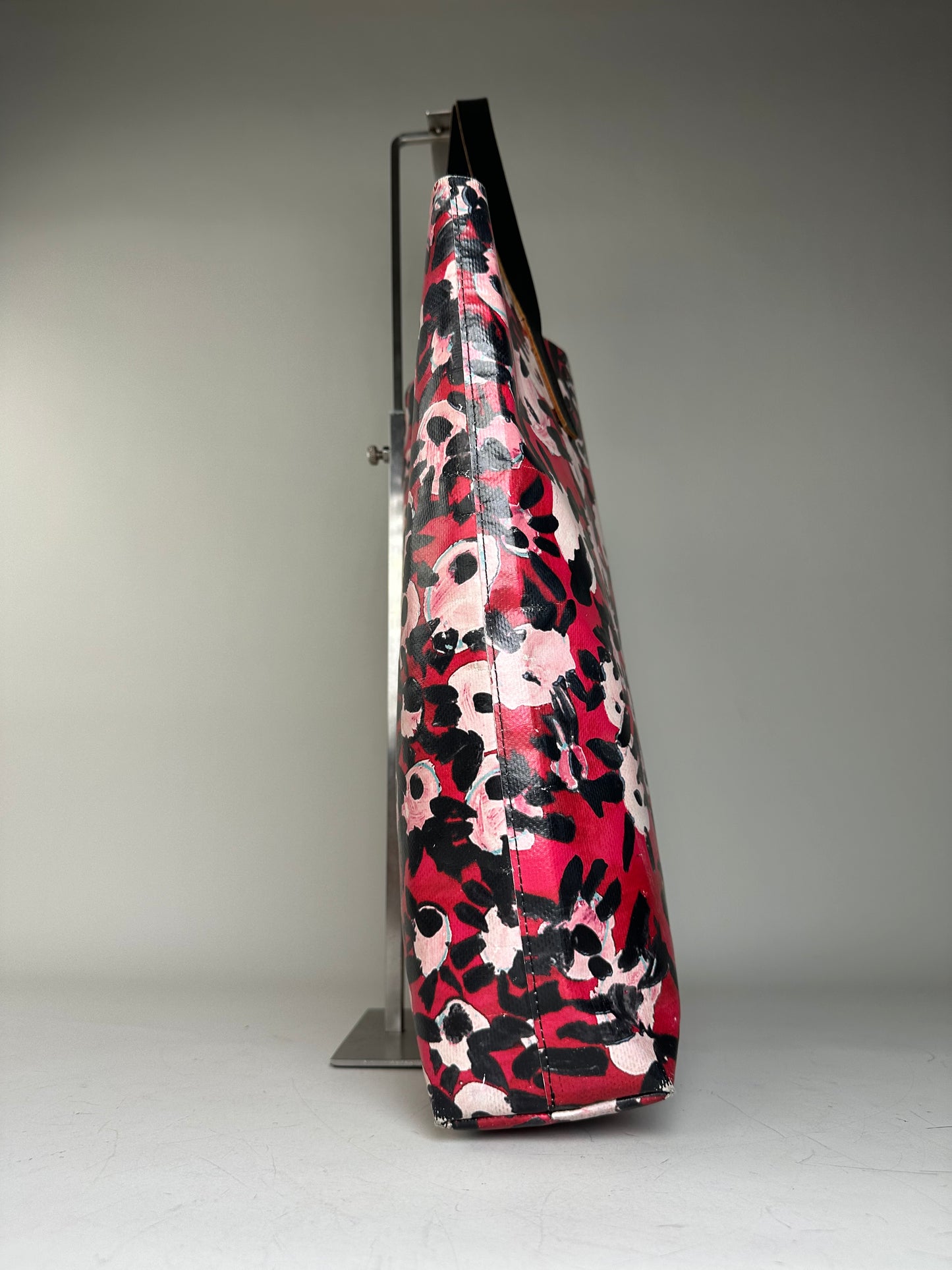 Vintage Marni Floral Coated Canvas Tote Red Pink Black