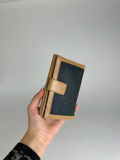 Vintage Courreges Leather Denim Wallet brown navy