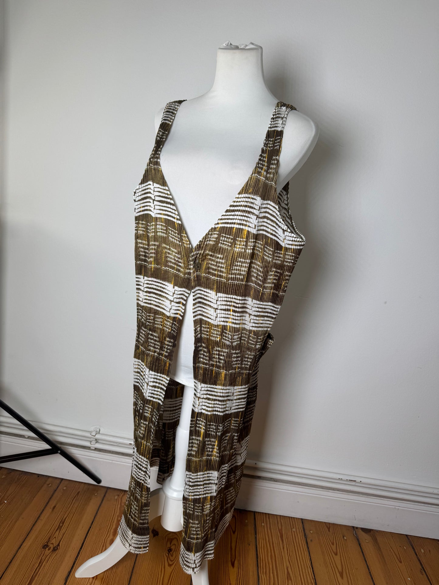 Vintage Issey Miyake Pleats Please Sleeveless Dress Olive Abstract Print