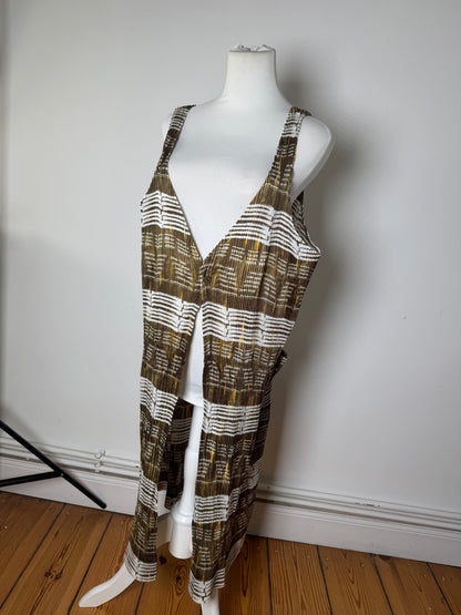 Vintage Issey Miyake Pleats Please Sleeveless Dress Olive Abstract Print