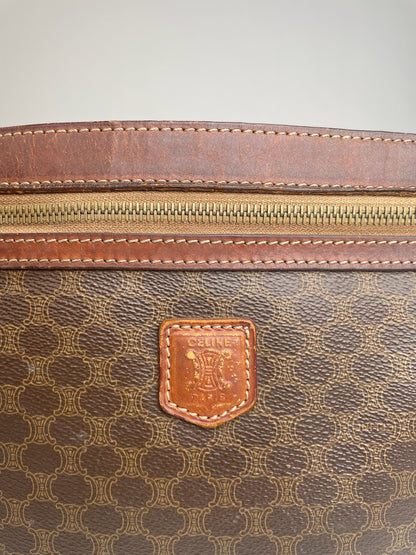 Vintage Celine Paris Triomphe Monogram Leather Clutch Brown