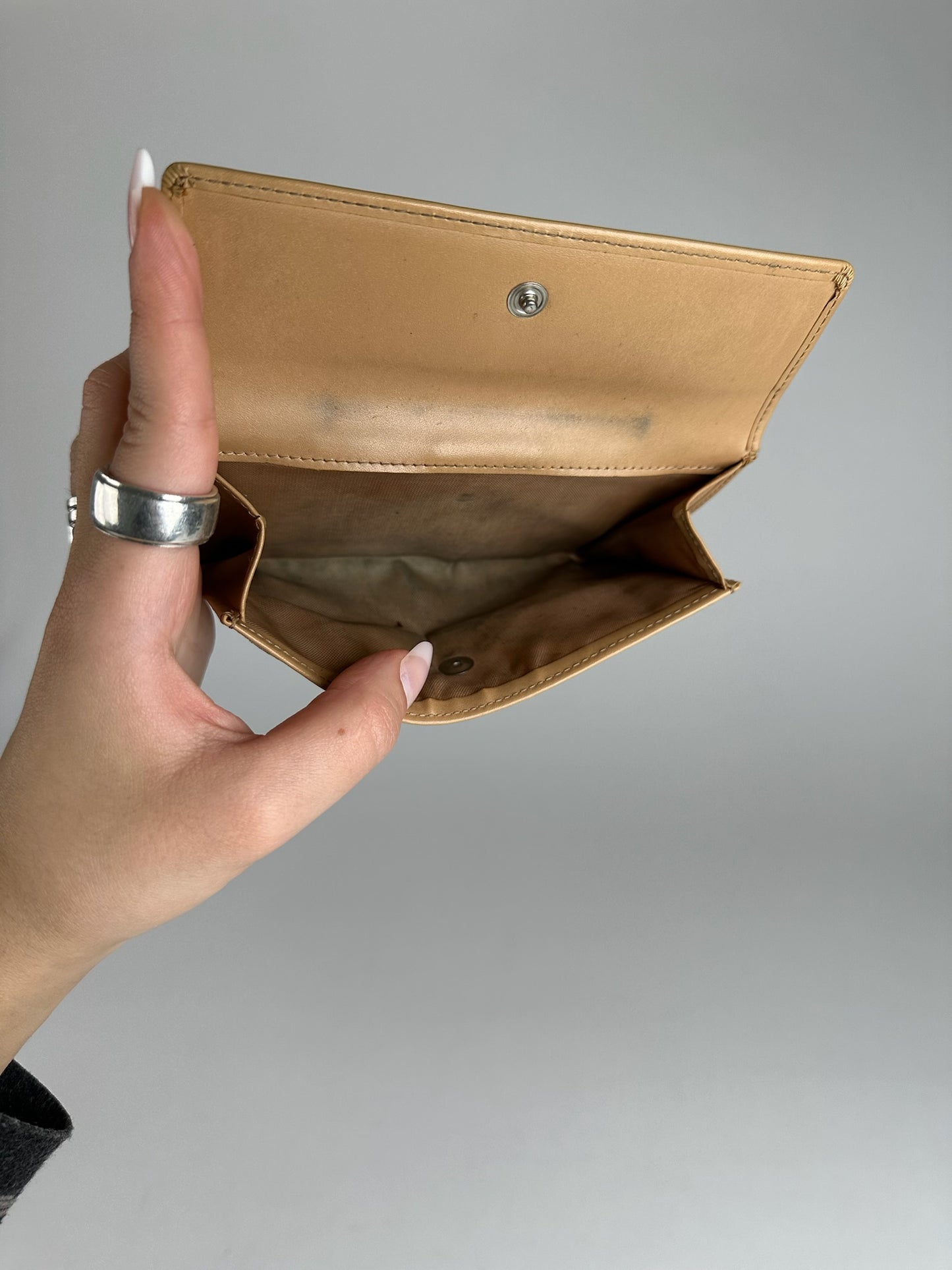 Vintage Courreges Leather Denim Wallet brown navy