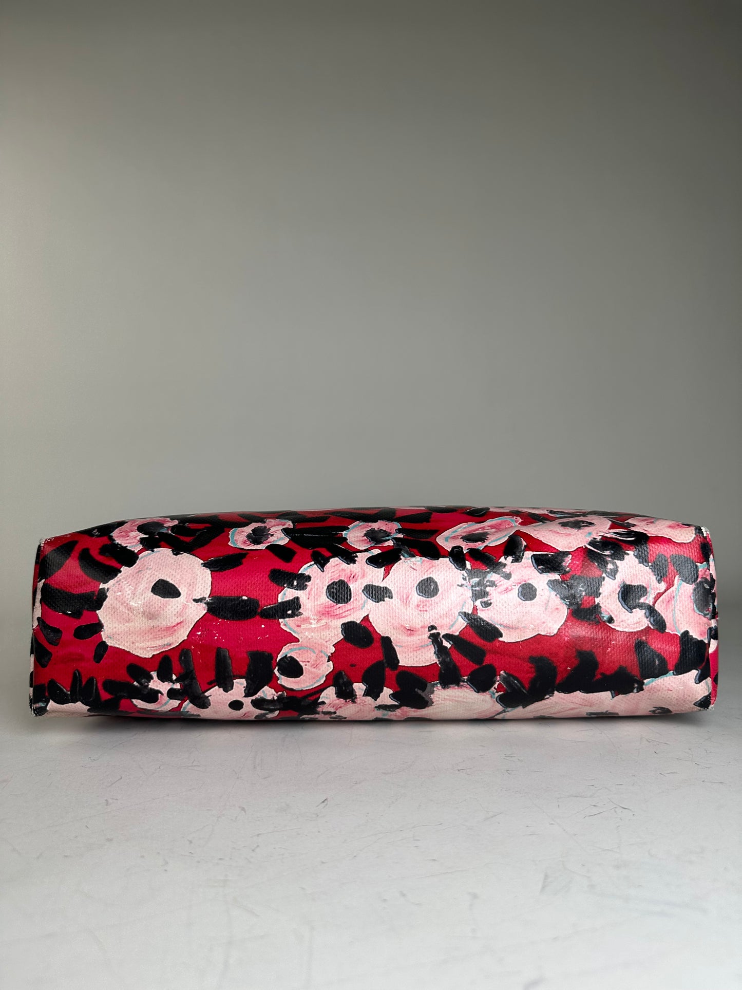 Vintage Marni Floral Coated Canvas Tote Red Pink Black