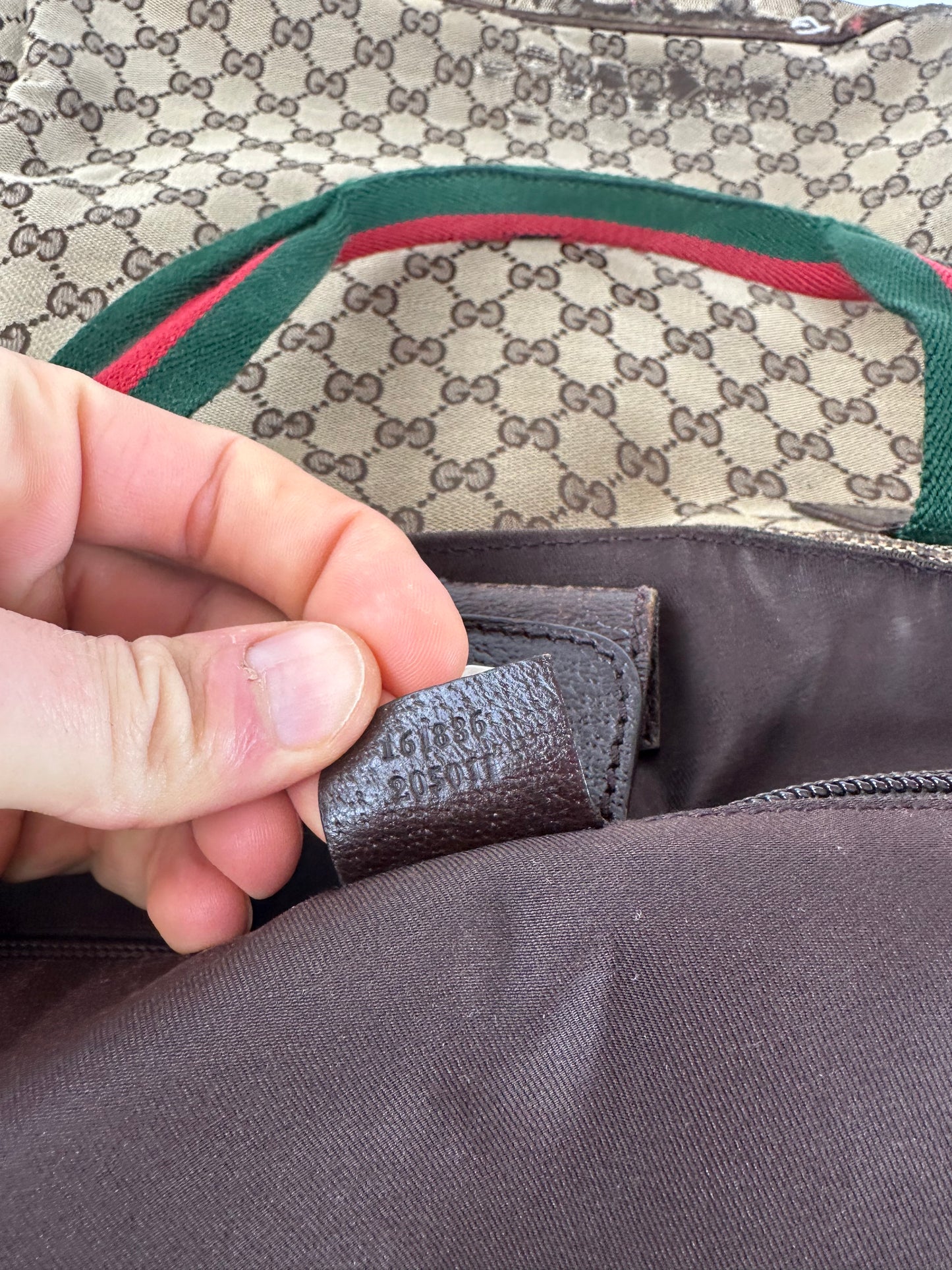 Vintage Gucci Monogram Canvas Handbag Beige Brown