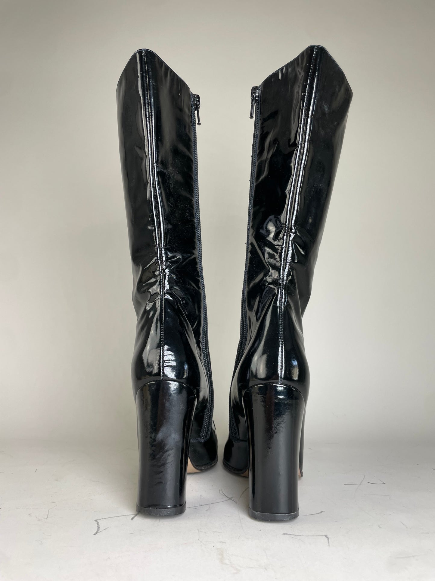 Vintage Gucci Patent Knee-High Boots Black Silver EU5