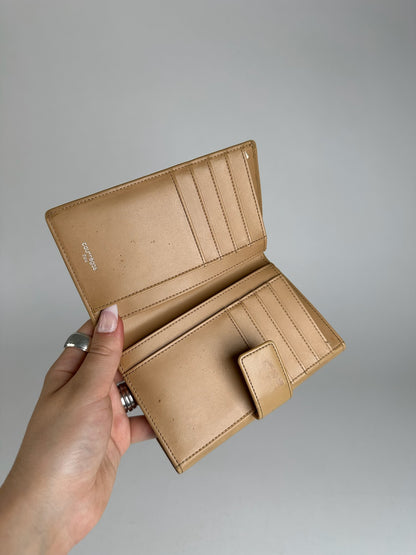 Vintage Courreges Leather Denim Wallet brown navy