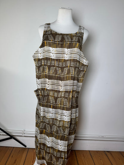 Vintage Issey Miyake Pleats Please Sleeveless Dress Olive Abstract Print