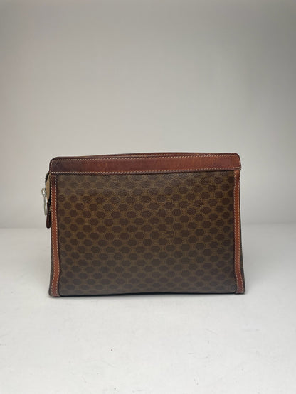 Vintage Celine Paris Triomphe Monogram Leather Clutch Brown