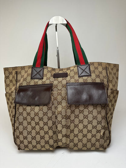 Vintage Gucci Monogram Canvas Handbag Beige Brown