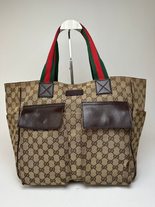 Vintage Gucci Monogram Canvas Handbag Beige Brown