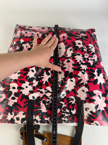 Vintage Marni Floral Coated Canvas Tote Red Pink Black