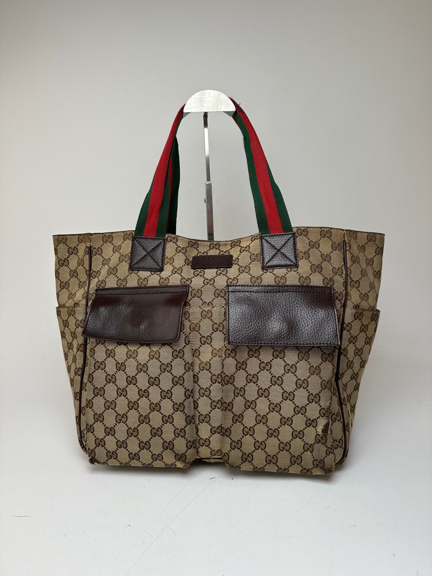 Vintage Gucci Monogram Canvas Handbag Beige Brown