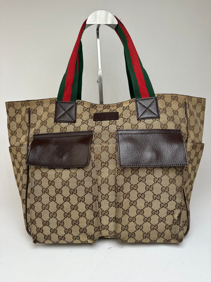 Vintage Gucci Monogram Canvas Handbag Beige Brown