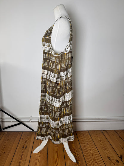 Vintage Issey Miyake Pleats Please Sleeveless Dress Olive Abstract Print