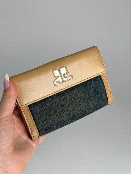 Vintage Courreges Leather Denim Wallet brown navy