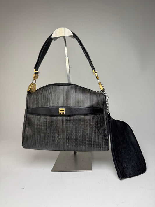 Vintage Givenchy 2Way Leather Handbag Black Grey