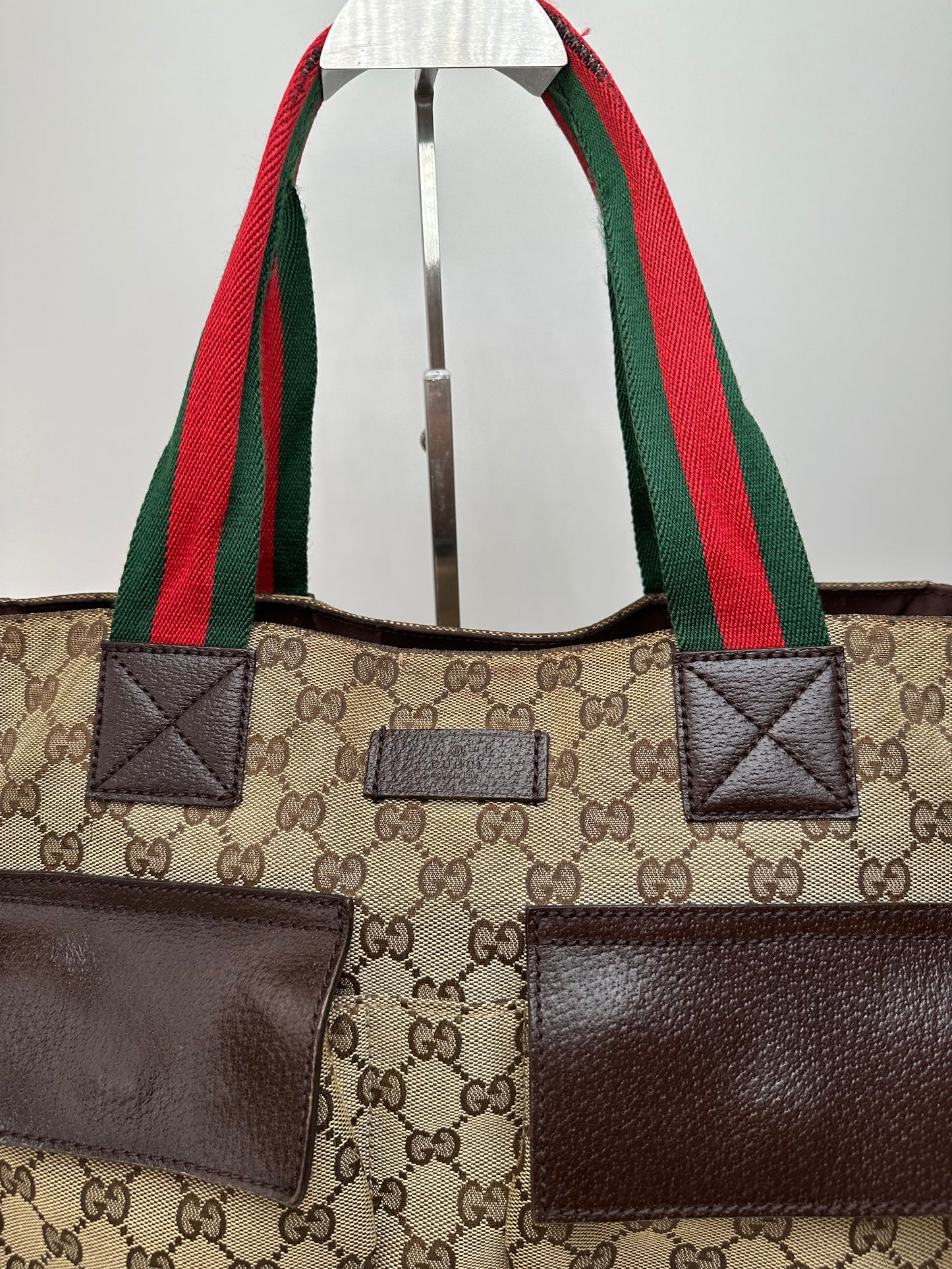 Vintage Gucci Monogram Canvas Handbag Beige Brown