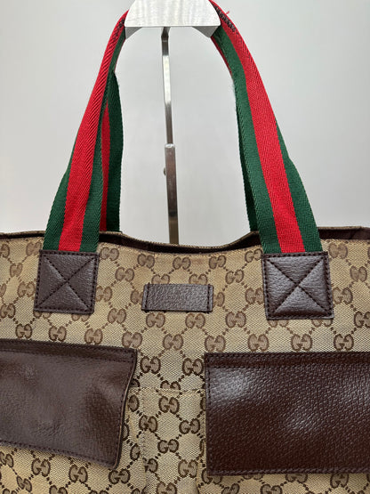 Vintage Gucci Monogram Canvas Handbag Beige Brown