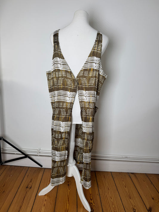 Vintage Issey Miyake Pleats Please Sleeveless Dress Olive Abstract Print