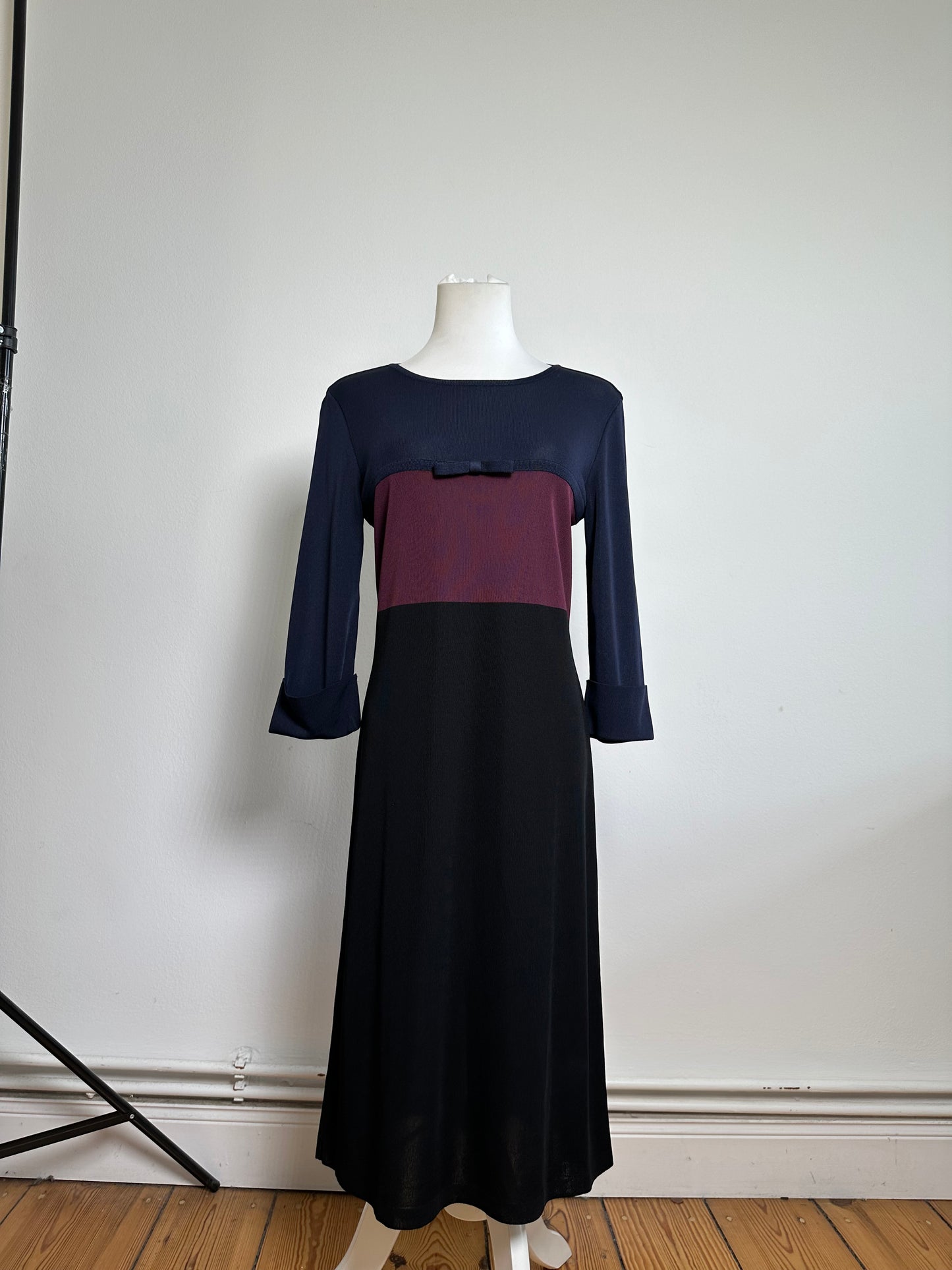 Vintage Balenciaga Cotton Dress Navy Burgundy Black M