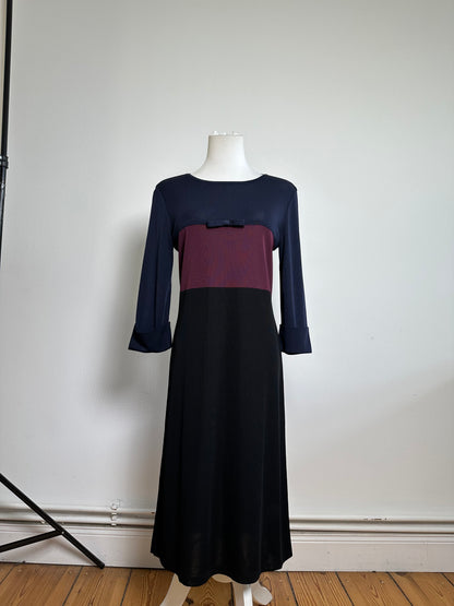 Vintage Balenciaga Cotton Dress Navy Burgundy Black M