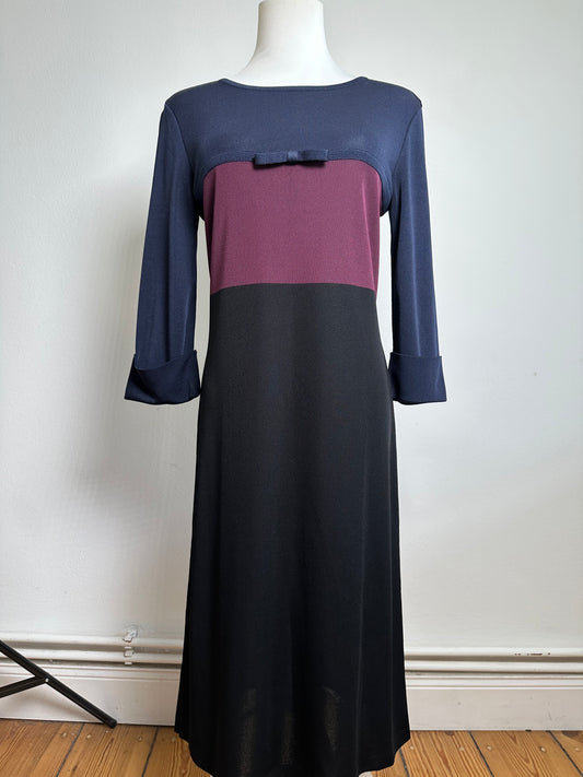 Vintage Balenciaga Cotton Dress Navy Burgundy Black M