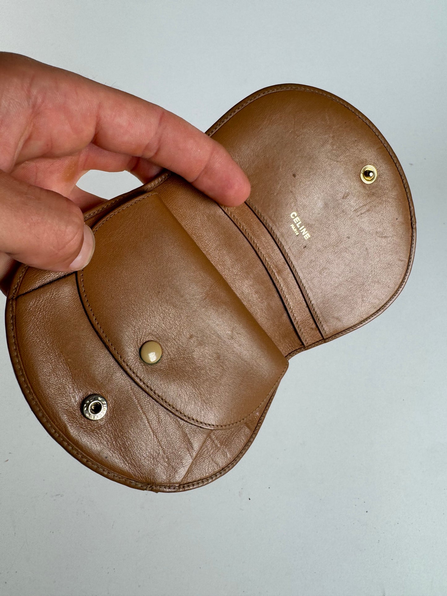 Vintage Celine Triomphe Leather wallet beige brown