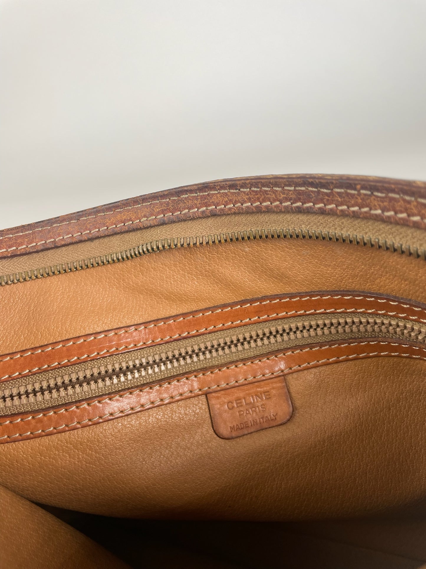 Vintage Celine Paris Triomphe Monogram Leather Clutch Brown