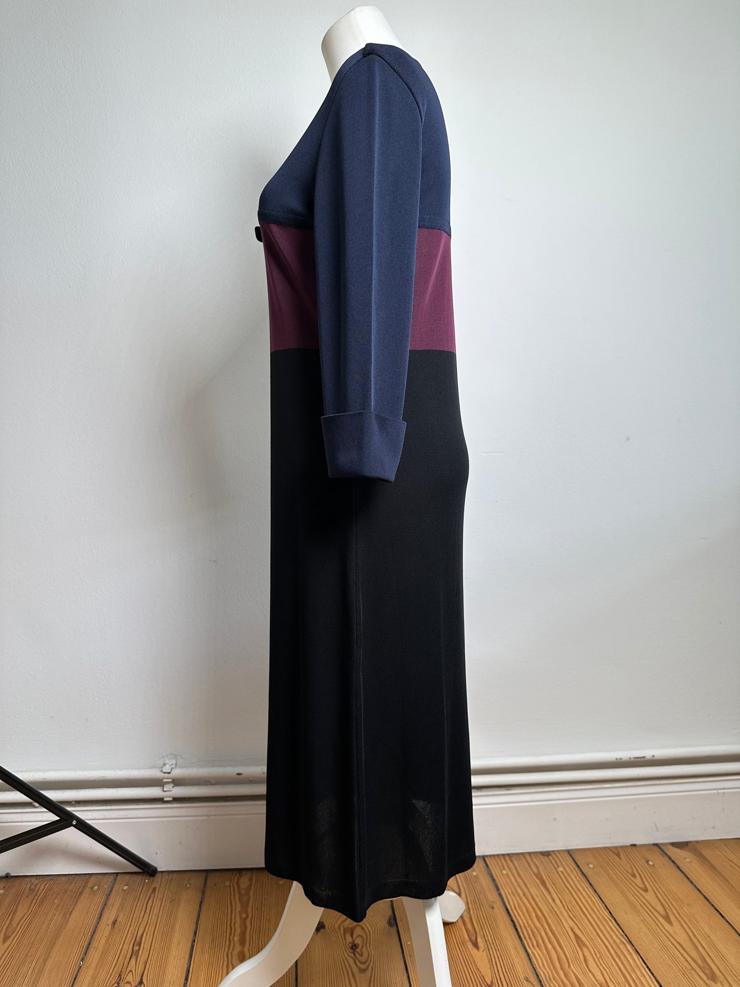 Vintage Balenciaga Cotton Dress Navy Burgundy Black M